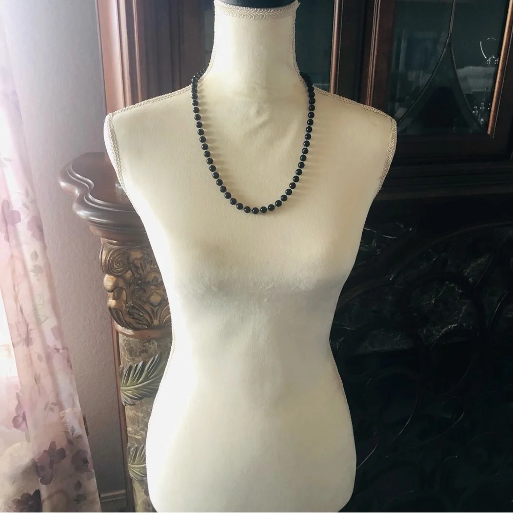Vintage 80s black plastic pearl necklace
